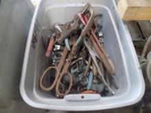 Gray Tote Full Of Hand Tools, Snips, Pliers, Wrenches, Etc