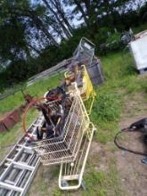 Wooden Crate and (3) Shopping Carts with Contents - Truck Mount Snow Plow P