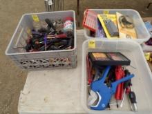 (3) Containers of Misc. Tools - Screwdrivers, Scissors, Tire Air Gauge, Pip