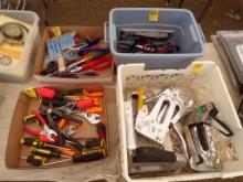 (4) Containers Of Misc Tools, Screwdrivers, Adjustable Wrenches, Pliers, Ti