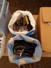 (2) Bags Of Misc Tools, Screwdrivers, Tin Snips, Adjustable Wrench, Needle