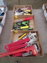 (3) Boxes of Misc. Tools - Screwdrivers, Adjustable Wrenches, Tin Snips, Pi