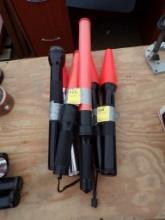 (4) Flashlights with Orange Safety Tops and Mag-Lite Flashlight