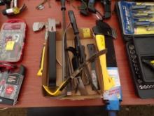 Box Of Misc Tools, Hatchet Hammer, Axe/Hatchet, Pry Bars, Multibars, Machet
