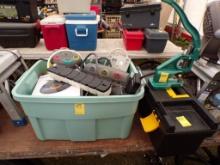 Tote Of Assorted Power Strips & Surge Protectors, Plastic Tool Box w/NxJ Ha