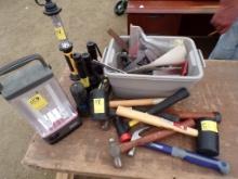 Group Of Misc Items- Flashlights, Assorted Hammers, Angle Squares, Carpente
