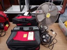 (7) Collapsible Cloth Tool Storage Tote & Table-Top Pedestal Fans & (2) 4''