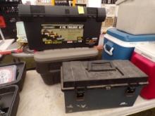 Rubbermaid Action Packer Tote & (2) Plastic Tool Boxes