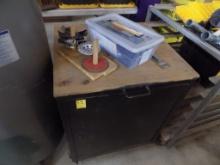 Metal Rolling Cart w/Tote Of Power Tools And Misc Grinder Parts Cutting Whe