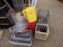 Crate of 3-Wheel Moving Dollies, Assorted Wire Baskets, Group of Buckets/Cr