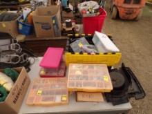 Group of Misc. Items - Tote with Picture Hangers, Metal Box, Floor Vent Cov