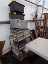 Large Group of Empty Tool Boxes and Metal Containers with 3 Tier Rolling Se