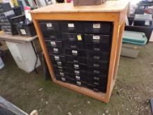 (27) Drawer Card Cabinet with Contents Inside, Homemade Wooden Table, Hinge