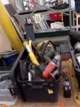 Tote of Misc. Items - 7 1/4'' Corded Circ. Saw, Hanging Shop Light with Out