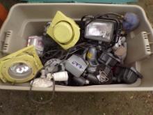 Tote with Assorted Light Fixtures, Junction Boxes, Conduit and Tote of Asso