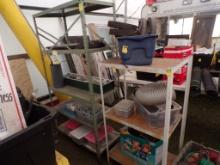 (2) Metal Shelves with Contents - Push Mower Wheels, TV Wall Mount, Light B