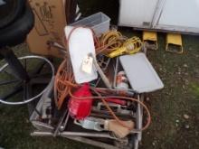 Rolling Poly Cart with Contents - Pipe Bender, Wrenches, Pliers, Ext. Cord,