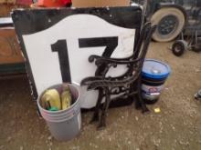 Bucket of Tie Down Straps, Rte. 17 Sign, 5 Gal. AW-32 Hydraulic Oil 3/4 Ful