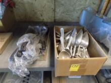 Box of New Winco 13'' Slotted Spoons, Solid Spoons, Etc. and Box of Assorte
