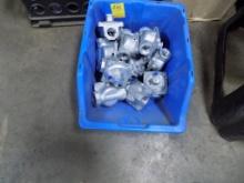 Clear Tote with (13) LP Gas Regulators, ''Longtime'' Model XD08 03 33, 3/4'