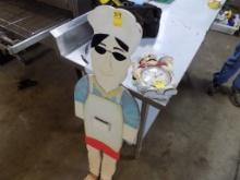 4' Tall Wooden Chef Sign Board and Plastic Chef Clock