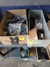 Box Of Plastic Clips For Wire Shelving And Tote Of Office Supplies, Tape, M