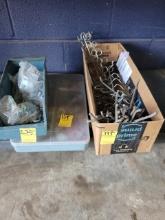 Tote Of Z Clips, Box Of Peg Board Hooks And An Organizer Of Electrical Item