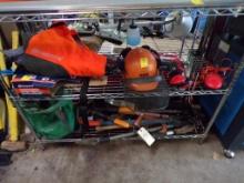 Group of Yard Tools and Chain Saw Accessories - Pruners, Log Roller, Machet