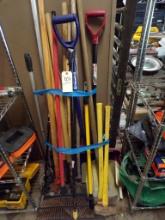 Group of Misc. Hand Tools - Snow Shovels, Leaf Rakes, Sledge Hammer, Pointe