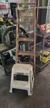 5' Wooden Ladder & Plastic 2-Tier Step Stool