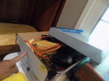 Box with Office Supplies - Pens, Pencils, Tape Dispensers, Paper Cutters,Et