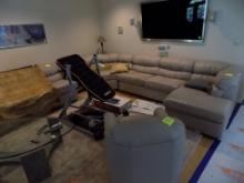 3-Pc Living Room Set - Chair and Very Large L-Shaped Sectional, Tan Leather