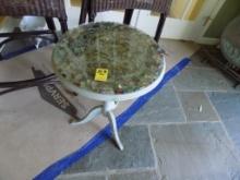 Small White Accent Table, Crushed Glass Top w/Flat Glass Surface  (Sun Room