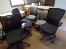 (5) Assorted Rolling Office Chairs - (2) Black, (2) Blue/Gray and (1) Green