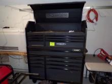 Husky 15 Drawer Flip Up Top Rolling Tool Box with Keys and Power Strips on