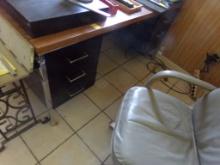 5' Steel Office Desk with 6 Drawers and Gray Leather Chair and Glass Top Si
