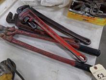 (3) 24'' Rigid Pipe Wrenches and a 30'' Porter No. 2 Bolt Cutter