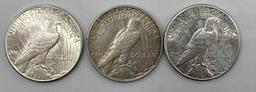 (3) Peace Silver Dollars: 1922D & (2) 1922S. With PVC. (3 total)