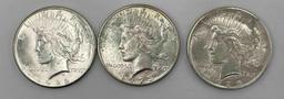 (3) Peace Silver Dollars: 1922S , 1923S, 1925- all with PVC. (3 total)