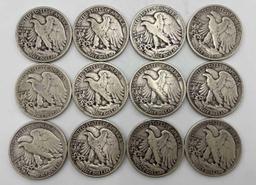 $6.00 face value in US 90% Denver Walking Liberty Silver half dollars. (12 pieces)