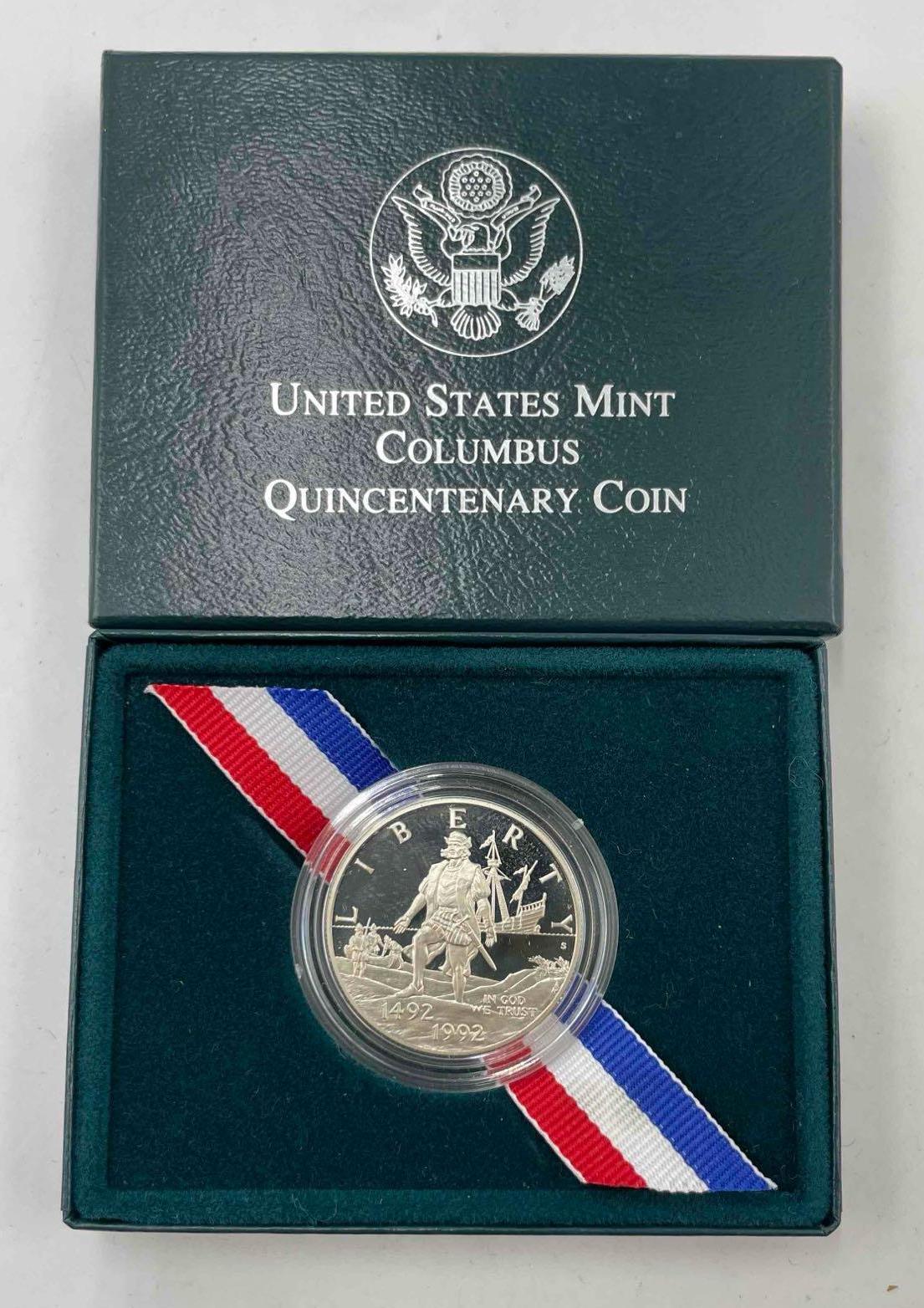 Modern Commemoratives: 1982 US Mint 90% Silver George Washington Half Dollar, 1992 US Mint Columbus