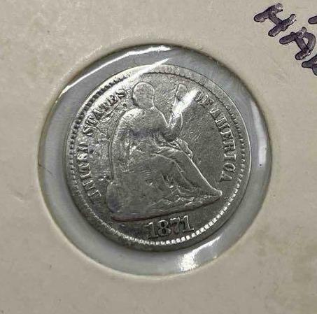 (8) US half dimes Silver: 1858, 1859O, 1861, 1862, 1870, 1871, (2) 1872.