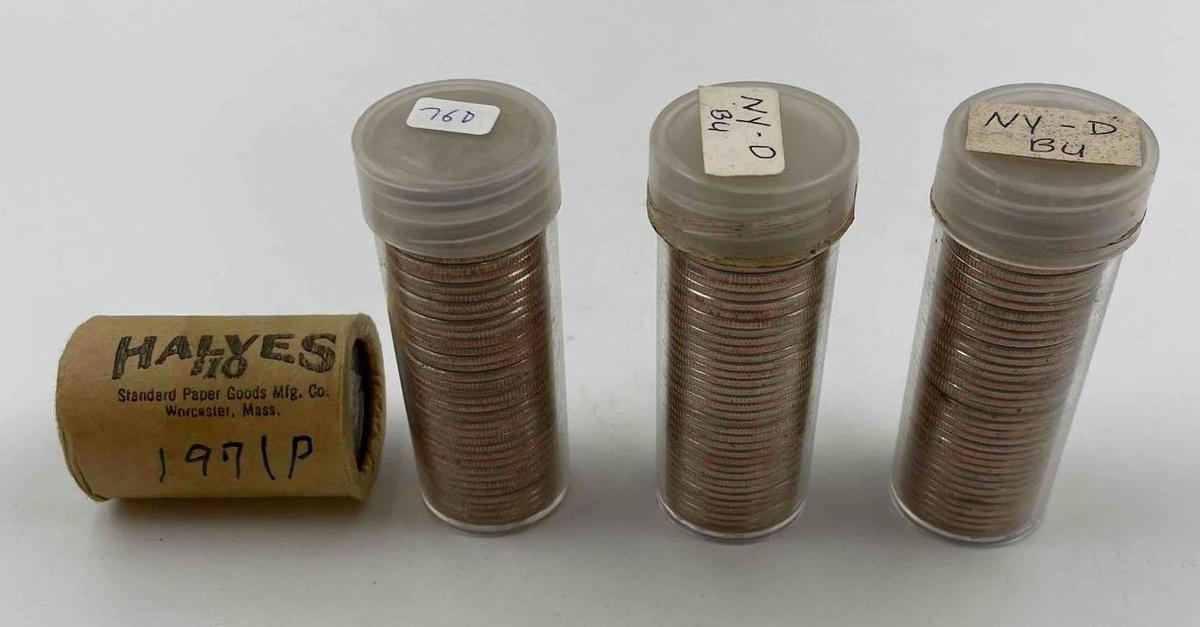 1971 Uncirculated bank wrapped Kennedy half dollar roll (20 pieces); 1976D US Uncirculated