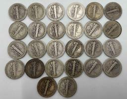 $2.60 face value in 1925D US 90% Mercury Silver dimes. (26 pieces)
