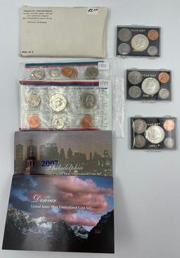 (2) 1965 P, 1968 D BU Sets, 1964 US Mint Uncirculated Set in original packaging, 1980 & 1989 US Mint