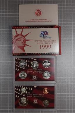 1999 & 2000 US Mint Silver Proof Sets (2 sets total).