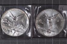 MEXICO: 2002 & 2003 1 Onza (one oz., Uncirculated (2 pieces).