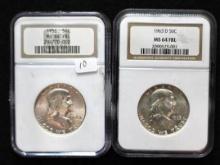 1956 & 1963D Silver Franklin half dollar- both NGC MS64 FBL