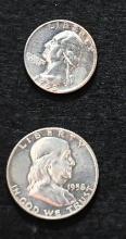 1958 (raw)Silver Proof & 1961 NGC PF67 Silver Franklin half dollar. Also 1963 Silver Washington