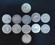 1867 Rays, 1867 No Rays, 1868, 1869, 1870, 1871, 1872, 1874, 1876, 1882 & 1883 Shield nickels. Also